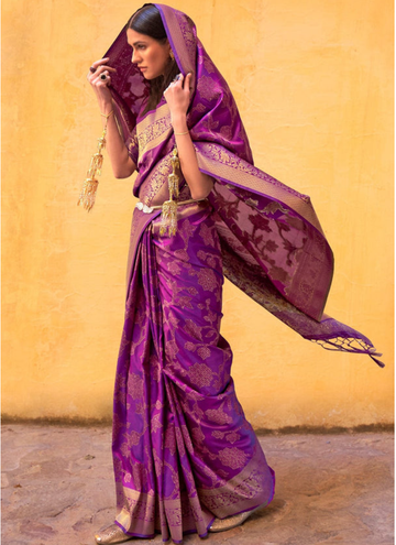 Authentic Soft Silk Handloom Weaving Purple Color Saree